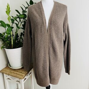 William Rast Brown Heathered Oatmeal Ribbed Knit Open Front Cardigan Sweater Lg